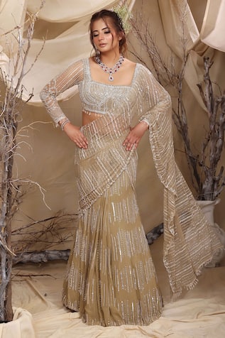 Lasha Designer Pre-Draped Saree Set 