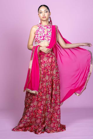 Damoiselle Floral Fiesta Crop Top Lehenga Set 