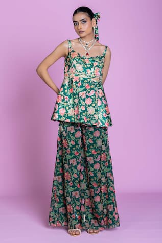 Damoiselle Floral Peplum Palazzo Set 