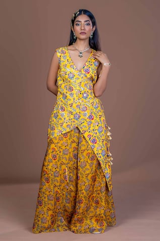 Damoiselle Sunlit Drape Layered Kurta & Sharara Set 