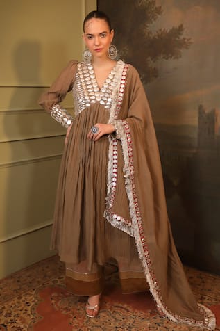 Jigya Japra Grey Soft Chanderi Anarkali Set 