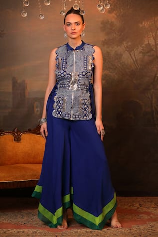 Jigya Japra Royal Blue Designer Cape & Palazzo Set 