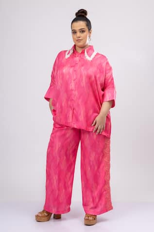 Mamicha Pink Satin Crepe Co-Ord Set 