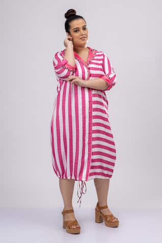 Mamicha Striped Satin Crepe Shirt Dress 