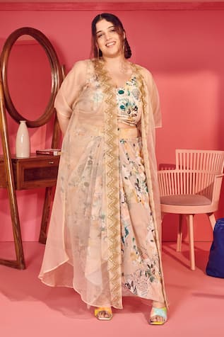 Mamicha Beige Vintage Skirt Cape Co-ord Set 