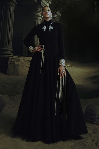 Nikhil Thampi Black Kundan Embellished Anarkali 
