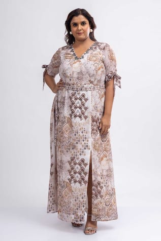 Mamicha Off-White Printed Georgette Dress 