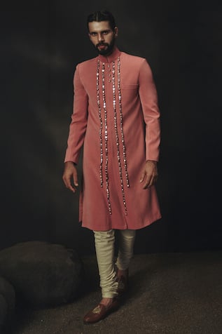 Nikhil Thampi Designer Pink Sherwani Set 
