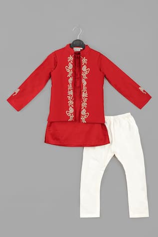 LITTLE BRATS Maroon Kurta Set With Monkey Embroidery 