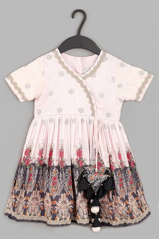 LITTLE BRATS Powder Pink Zari Embroidered Dress 