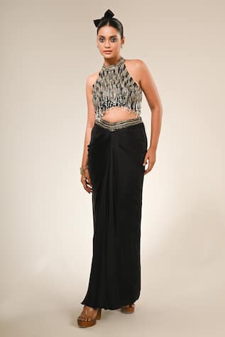 Couture By Niharika Designer Black Blouse & Skirt Set 