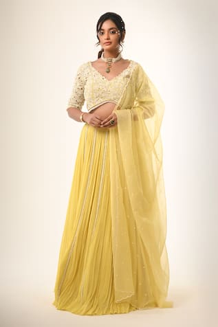 Couture By Niharika Designer Yellow Organza Skirt Set 