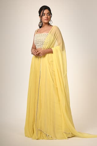 Couture By Niharika Designer Yellow Organza Dupatta Set 