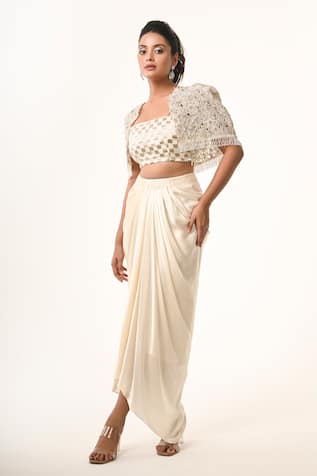 Couture By Niharika Ivory Organza Cape Set 