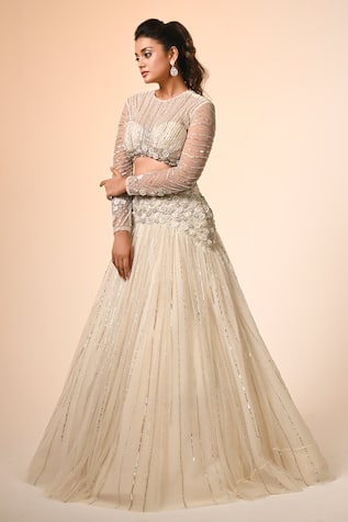 Couture By Niharika Ivory Embroidered Designer Lehenga Set 