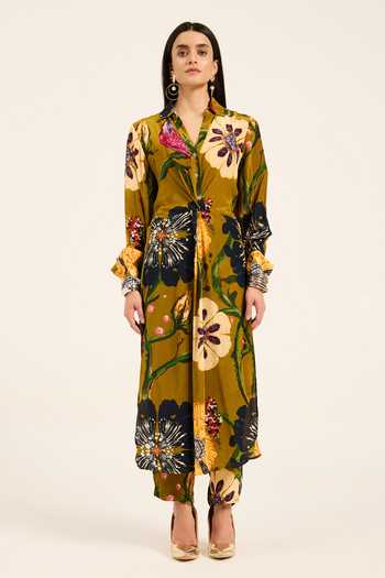 Ruhr India Floral Print Ochre Yellow Kurta Set 