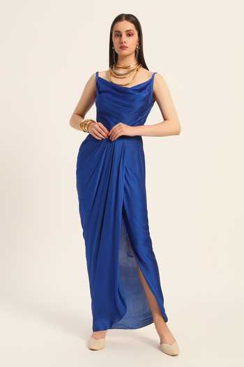 Ruhr India Ink Blue Satin Samyra Dress 