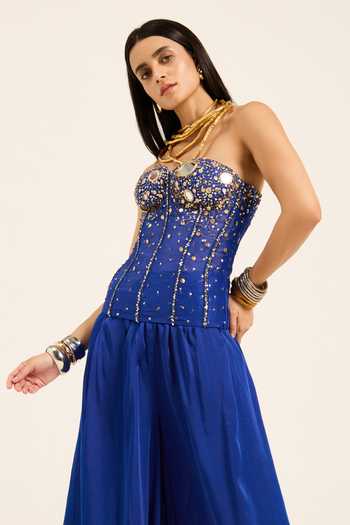 Ruhr India Ink Blue Hand-Embroidered Corset Top 