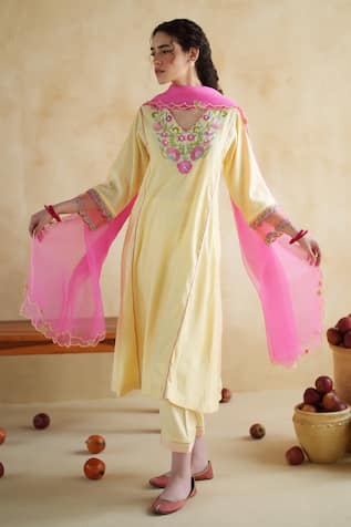 172 Threads Butter Yellow Kurta Set with Dupatta 