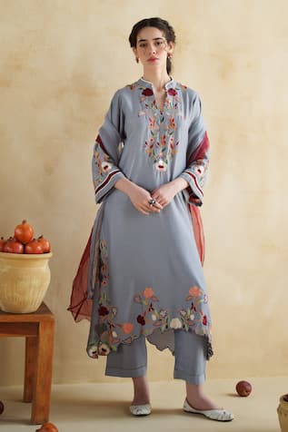 172 Threads Slate Gray Kurta Set with Dupatta 