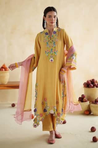 172 Threads Mustard Suraj Kurta Set With Dupatta 