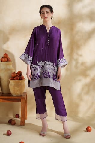 172 Threads Purple Designer Kurta Pant Set 