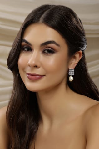 Ruby Raang Designer Loop Earrings With Pearl Drop 