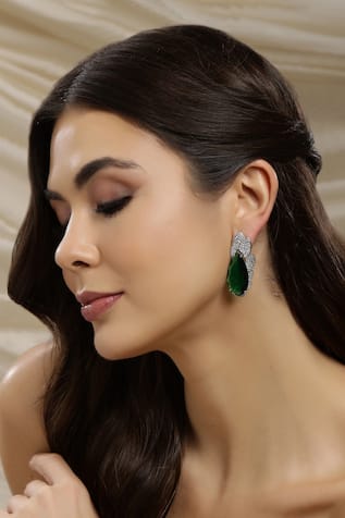 Ruby Raang Emerald Stone Designer Earrings 