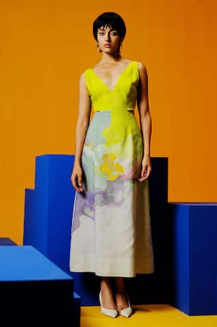 Clos Neon Blue & Green Designer Dress 