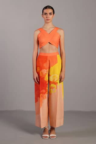 Clos Bright Orange & Yellow Bustier Pant Set 