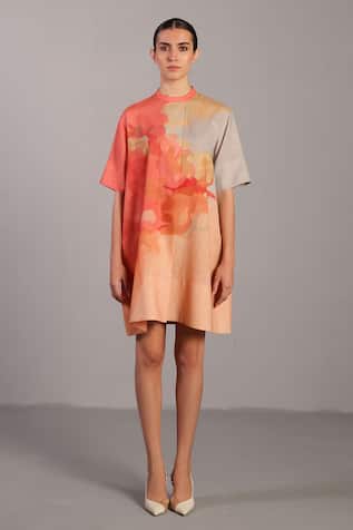 Clos Peach & Grey Korean Linen Dress 