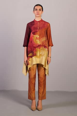 Clos Designer Wine & Cream Kurta Pant Set 