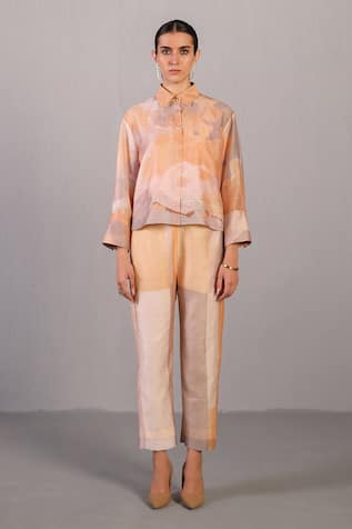 Clos Soft Grey & Orange Linen Silk Set 