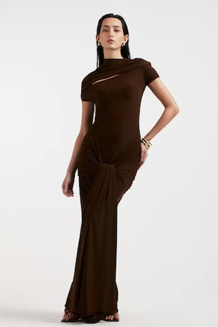 Deme By Gabriella Expresso Brown Draped Dress 