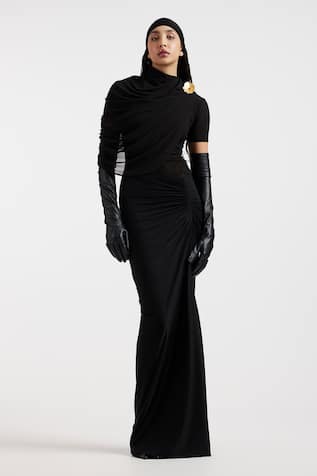 Deme By Gabriella Black Draped Designer Dress 