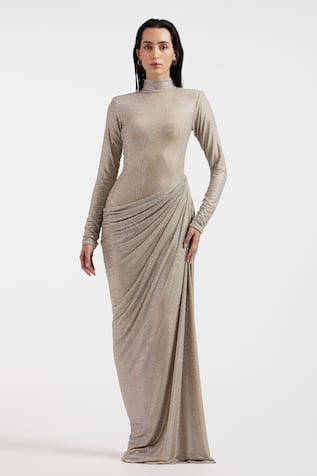Deme By Gabriella Silver Rhinestone Designer Gown 