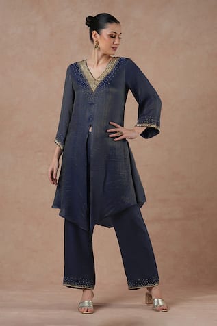 Dori & CO. Midnight Blue Metal Embroidered Kurta Set 