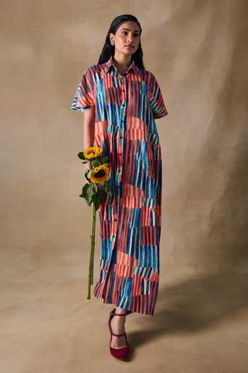 Pocketful Of Cherrie Asilah Stripe Asymmetrical Dress 