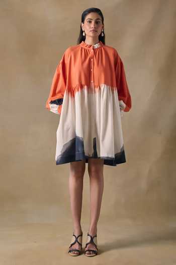 Pocketful Of Cherrie Orange Washed Gathered Mini Dress 