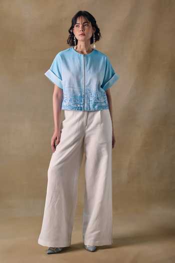 Pocketful Of Cherrie Blue Landscape Kimono Top 