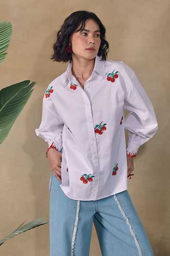 Pocketful Of Cherrie White Beadwork Embroidered Shirt 