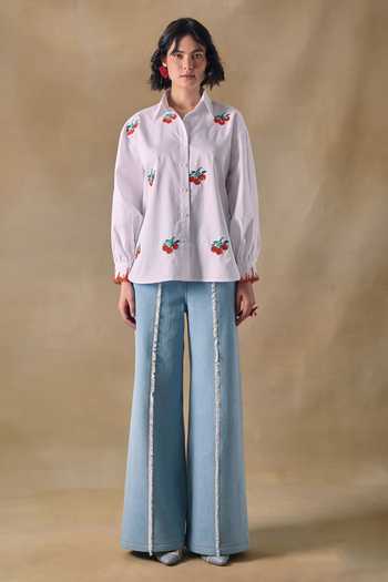 Pocketful Of Cherrie Light Washed Denim Wide Leg Pants 