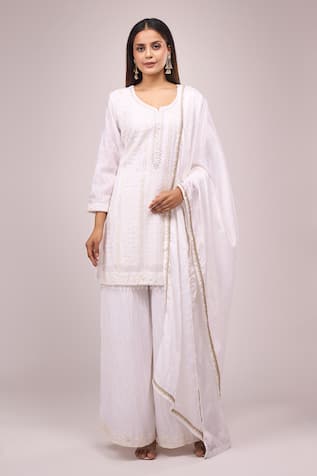 White Embroidered Kurta Palazzo Set 