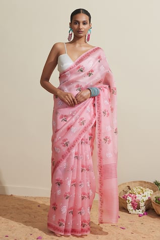 Dressfolk Floral Print Organza Saree 
