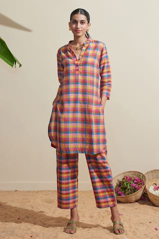 Dressfolk Multi Color Checked Kurta & Pant Set 