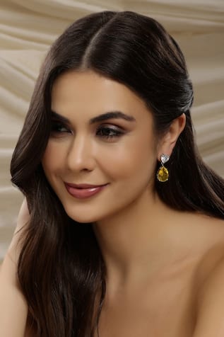 Ruby Raang Heart Shaped Yellow Stone Earrings 