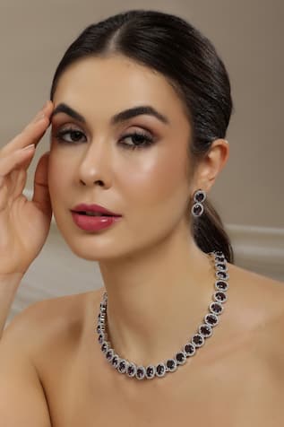 Ruby Raang Purple Designer Necklace & Earrings Set 