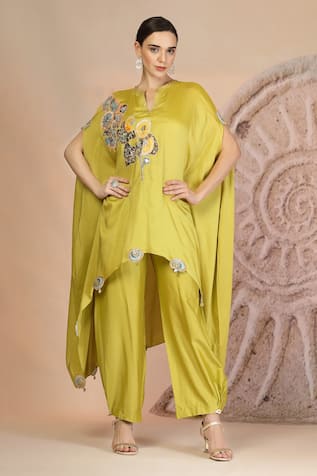 Soniya G Lime Green Asymmetric Kurta & Farshi Salwar Set 