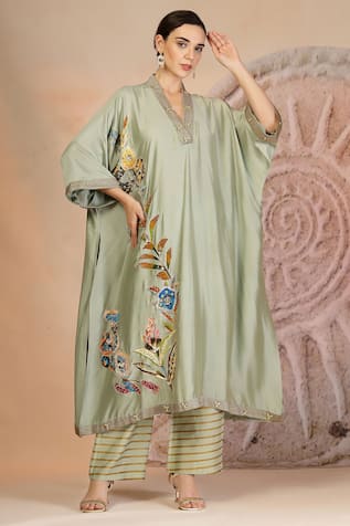Soniya G Pista Green Embroidered Kurta & Pant Set 