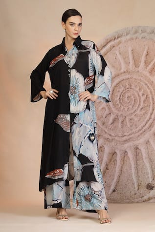 Soniya G Charcoal Black Floral Print Kurta Set 